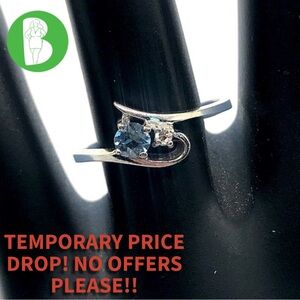 10K SOLID WHITE GOLD GENUINE BLUE TOPAZ & GENUINE DIAMOND RING (6.5)